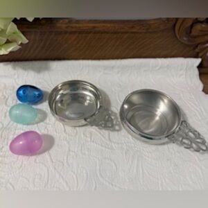 2 Vintage Pewter Porringer Bowls